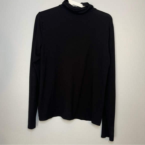 Eileen Fisher M Long Sleeve Pullover Shirt High Neck Black Minimalist Preppy - Picture 6 of 6